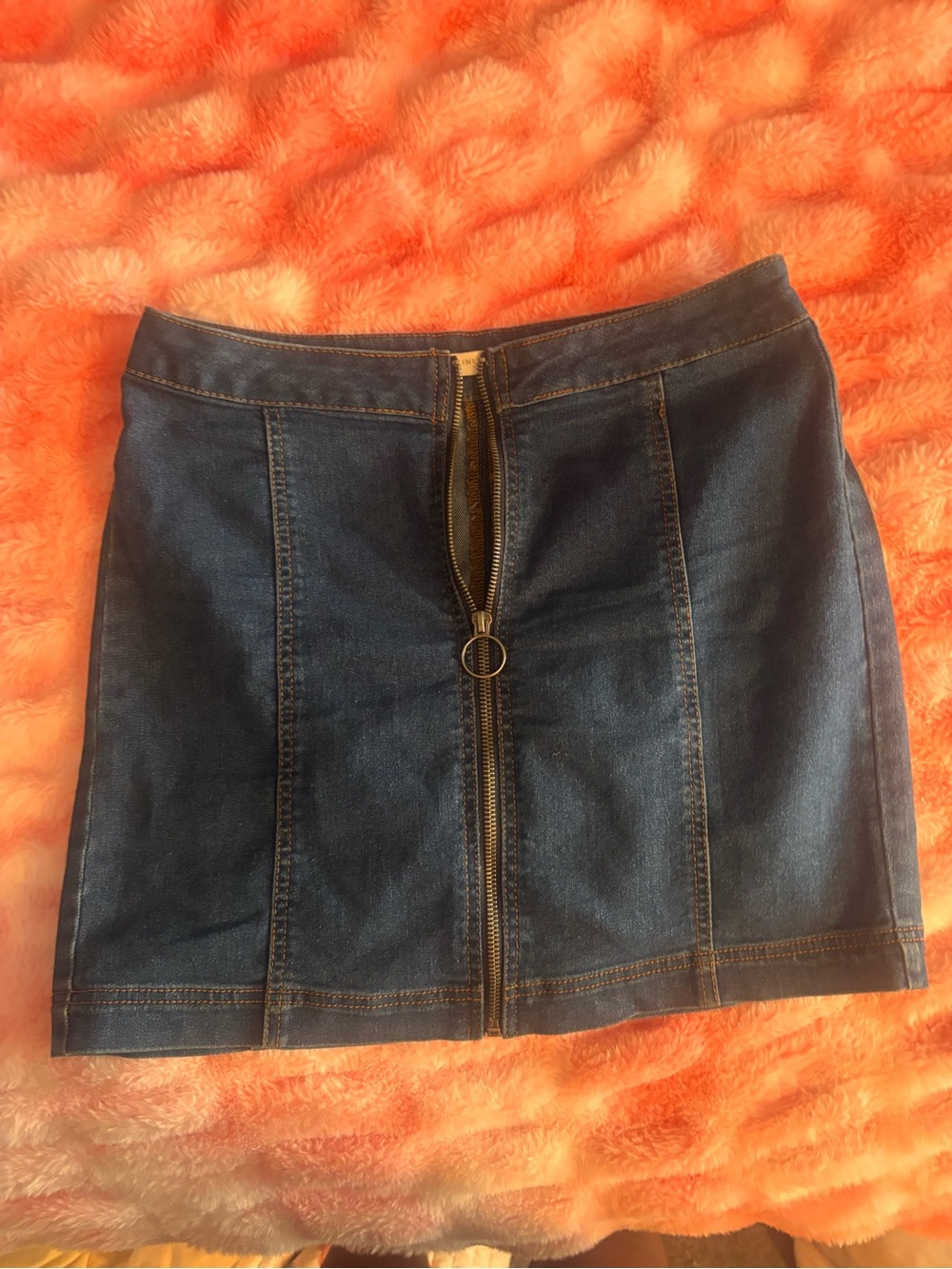 Dark Blue Denim Skirt with Front Zip